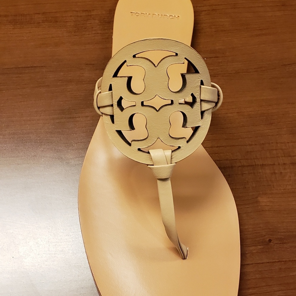 Tory Burch Miller Square-Toe Flat Slide in Natural - Picture 2 of 5